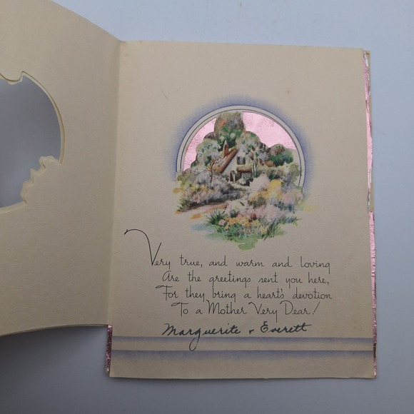 Vintage Happy Birthday Mother Card Marguerite Everett Floral Scene - Picture 4 of 7